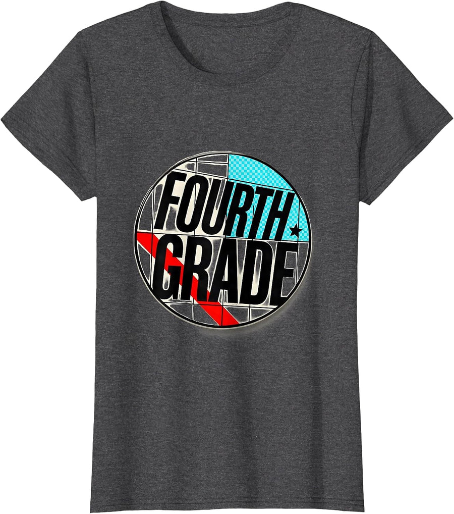 Women's Fourth Grade New Wave Retro Back To School Girl Teacher T-Shirt - Dark Heather Grey