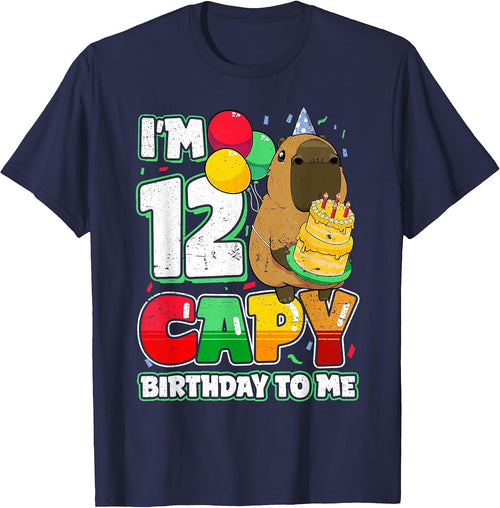 12 Years Old Capy Birthday to me 12th Birthday Capybara T-Shirt - Navy Blue