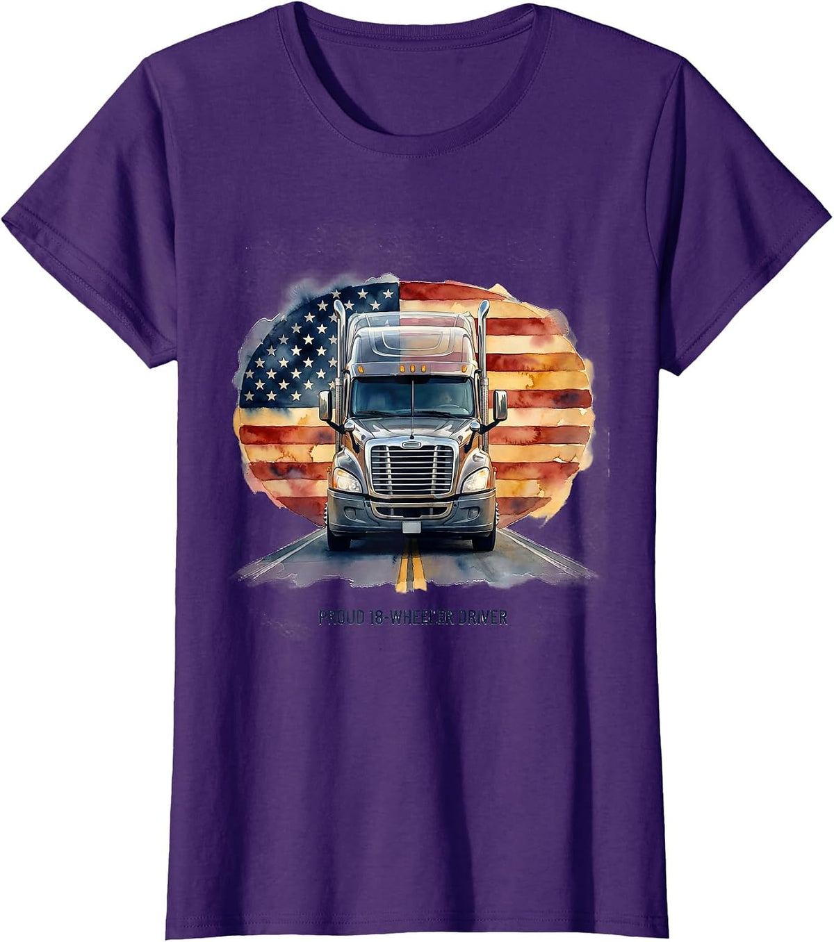 Women's Proud 18-Wheeler Driver Patriotic American Flag Semi Truck T-Shirt - Purple