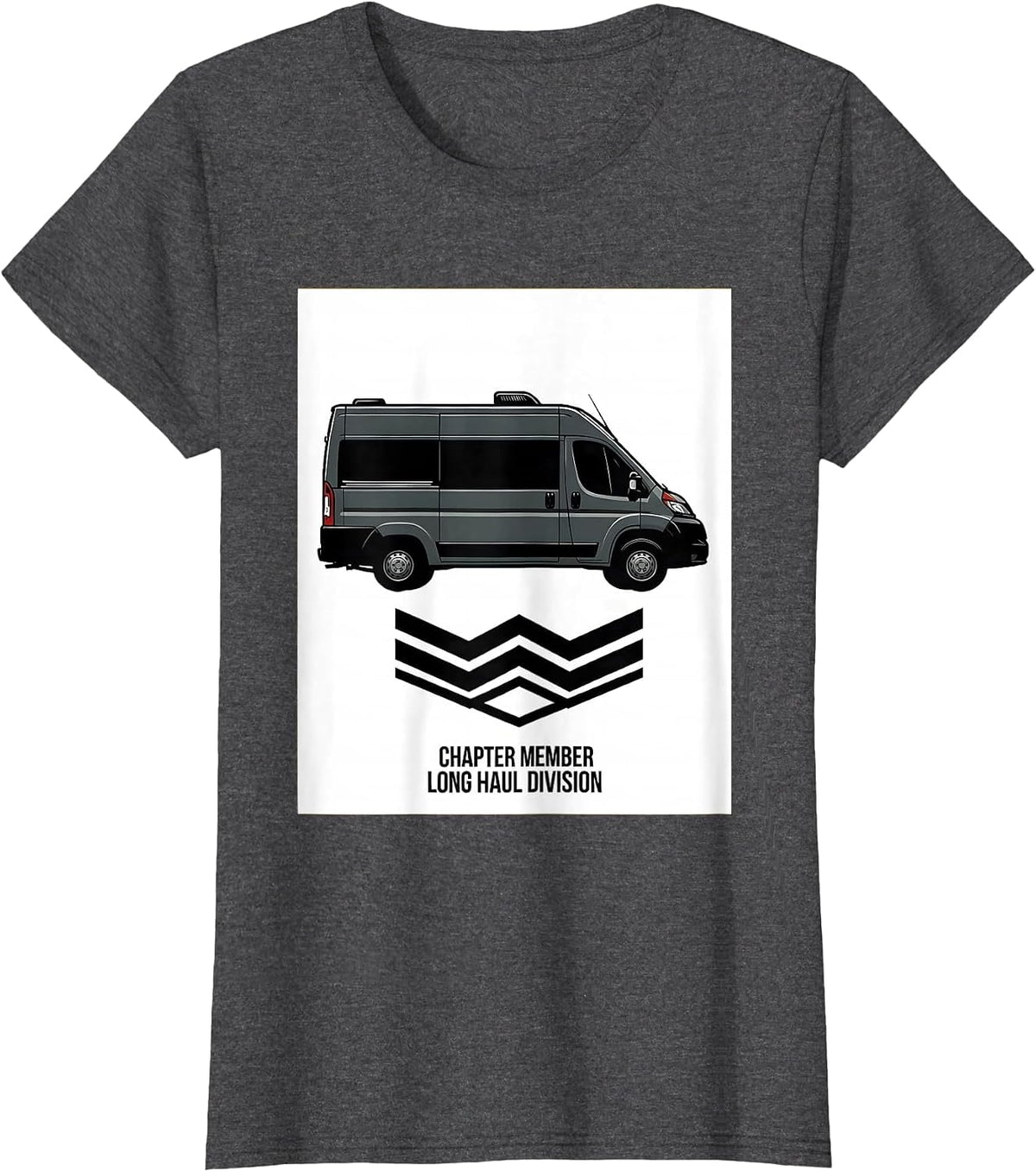 Women's Chapter Member Long Haul Division Retro Van Life Nomad Humor T-Shirt - Dark Heather Grey