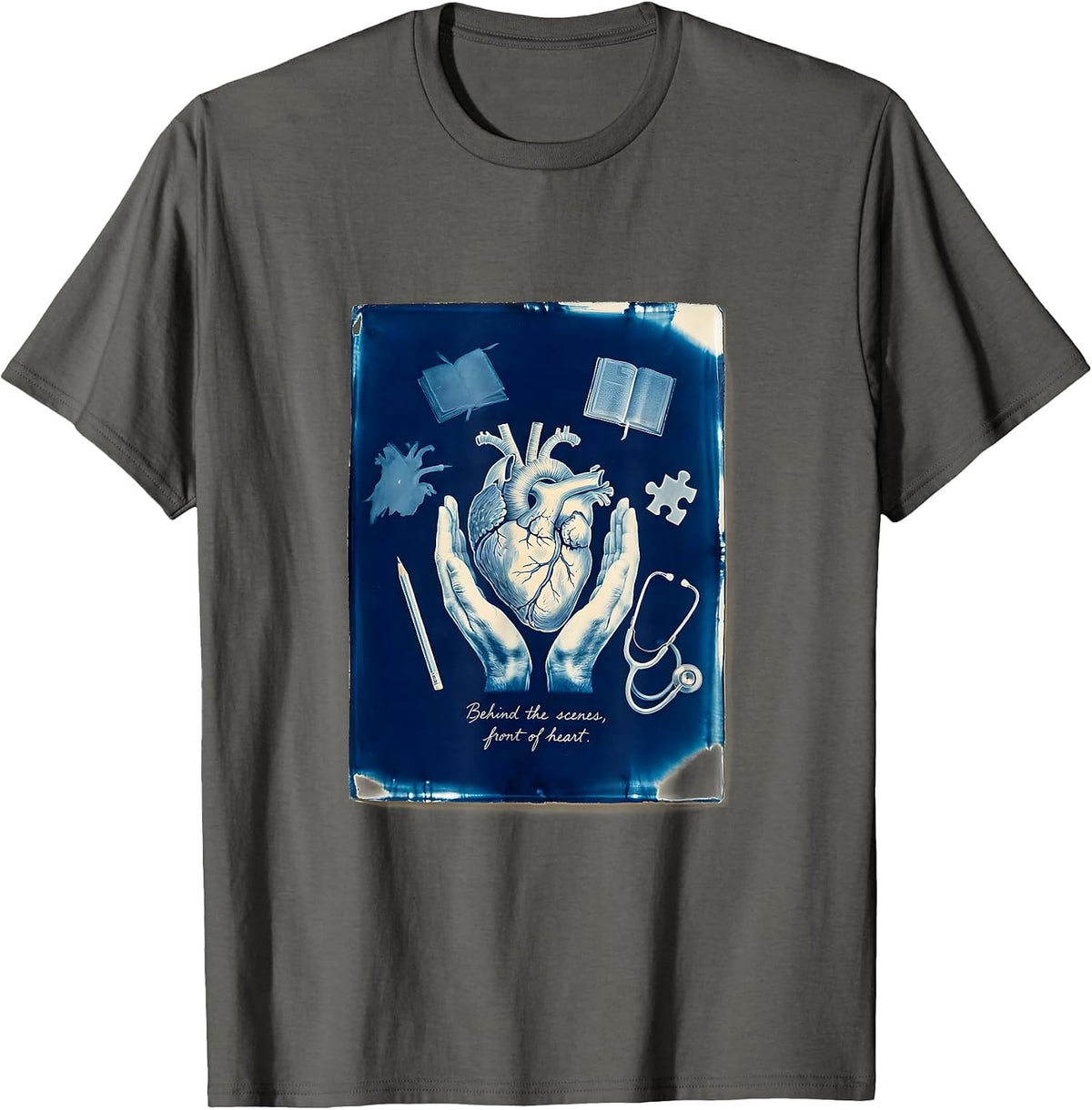 Men's Behind the Scenes Front of Heart Paraprofessional T-Shirt - Asphalt Grey