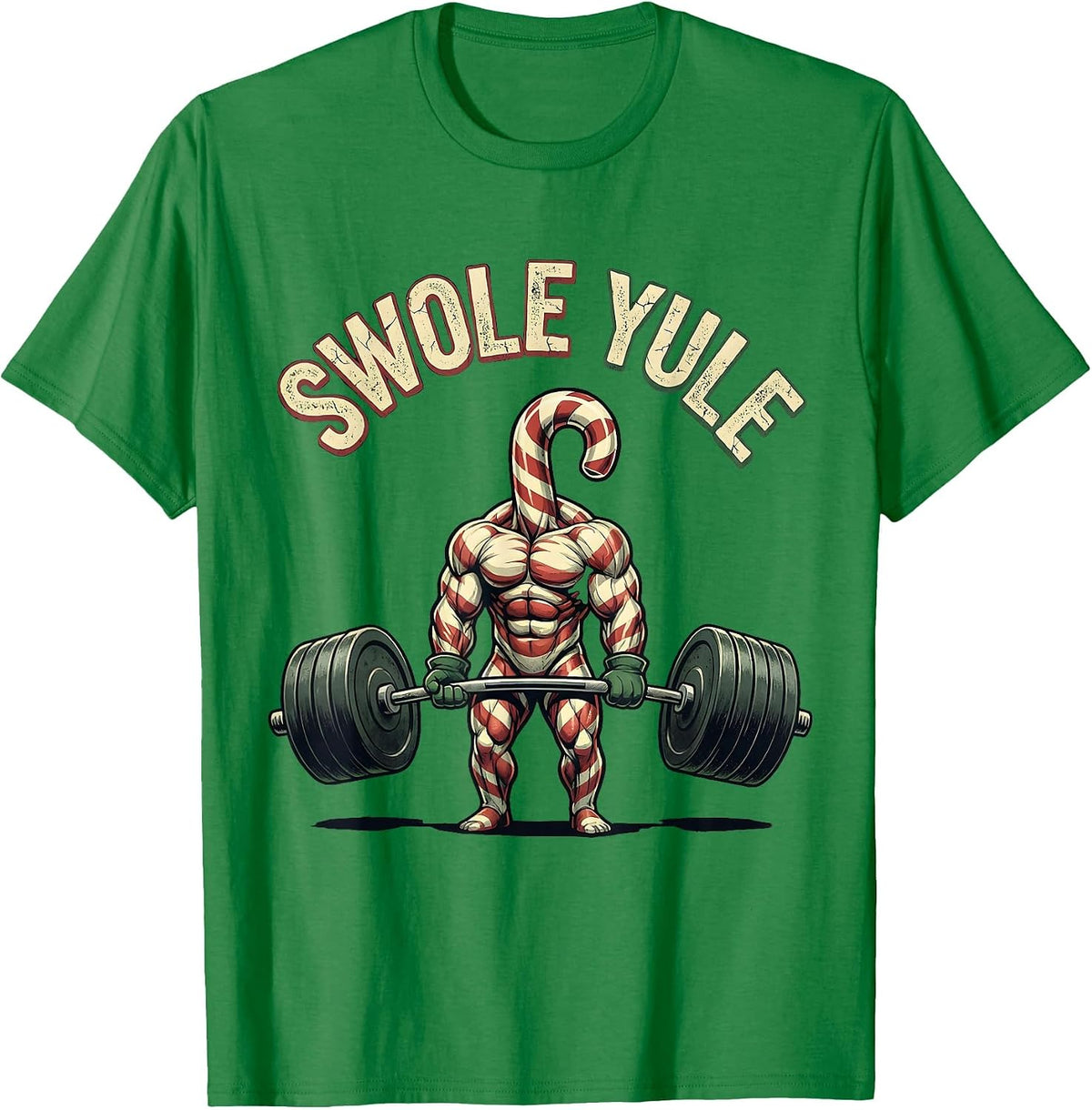 Men's Swole Yule Distressed Funny Christmas Gym Weightlifting T-Shirt - Kelly Green