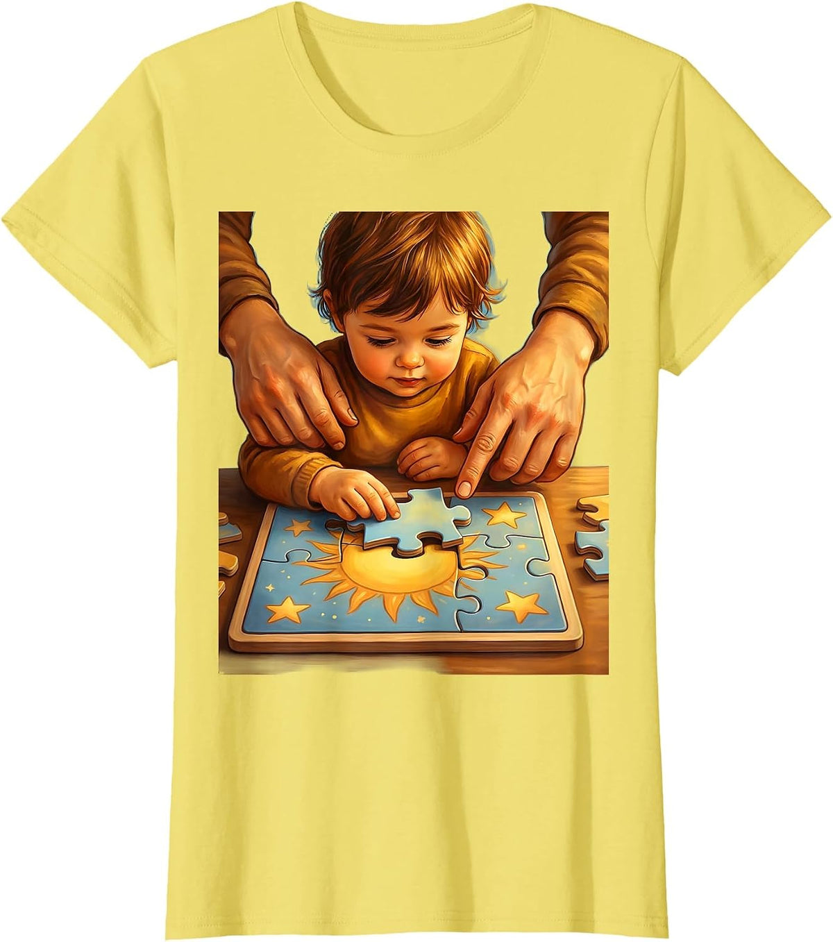 Women's Paraprofessional Puzzle Guide Graphic Design T-Shirt - Lemon Yellow