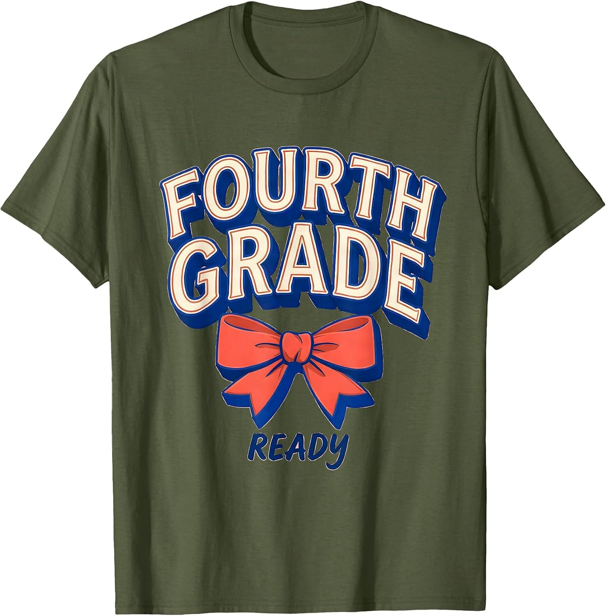 Fourth Grade Ready Coquette Bow Back to School Teacher Kids T-Shirt - Olive Green