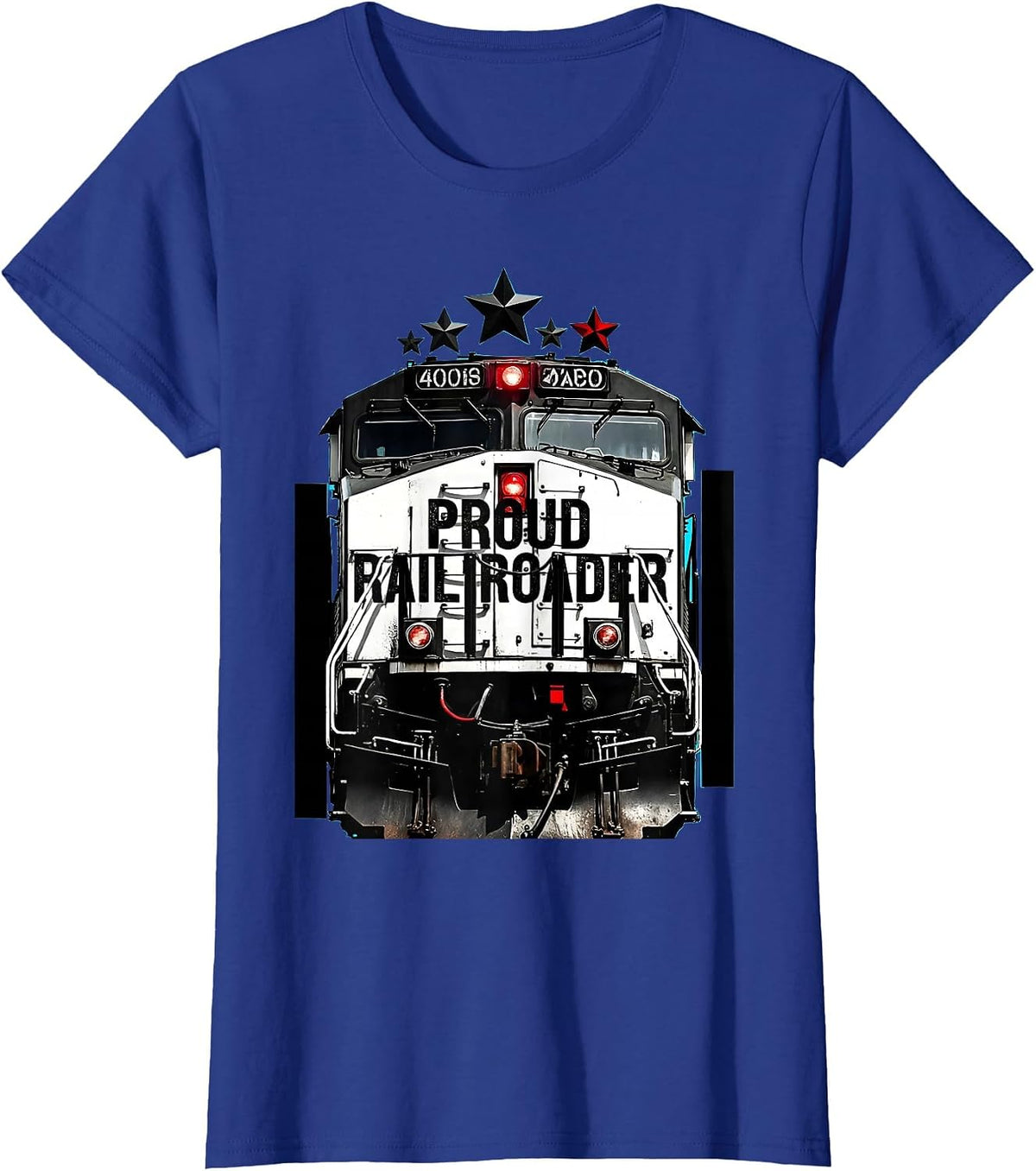 Women's Proud Railroader Brutalist Graphic Railroad Worker Patriotic T-Shirt - Royal Blue