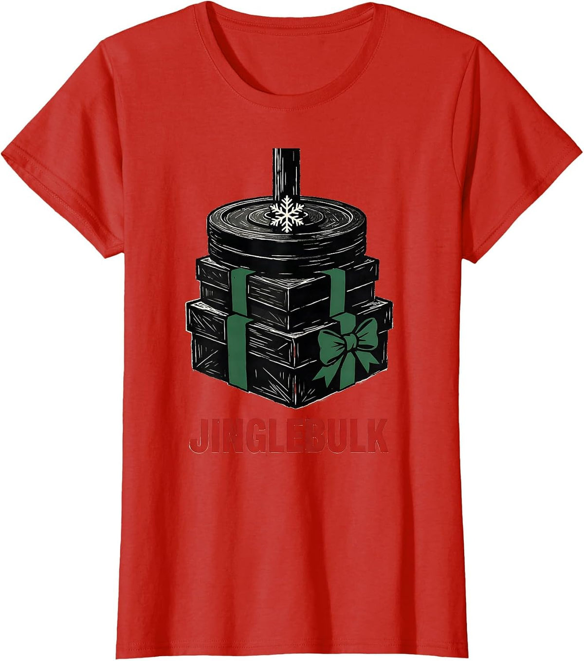 Women's Jinglebulk Funny Christmas Gym Weightlifting Fitness Gift T-Shirt - Red