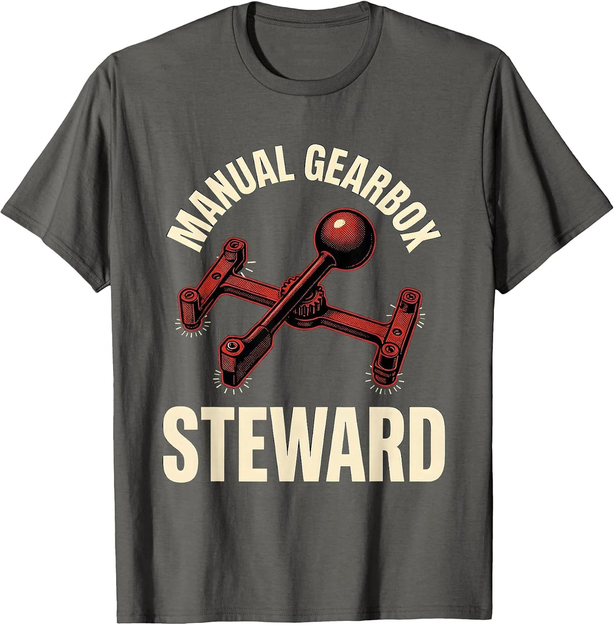 Manual Gearbox Steward Classic Car Guy Stick Shift Humor T-Shirt - Asphalt Grey
