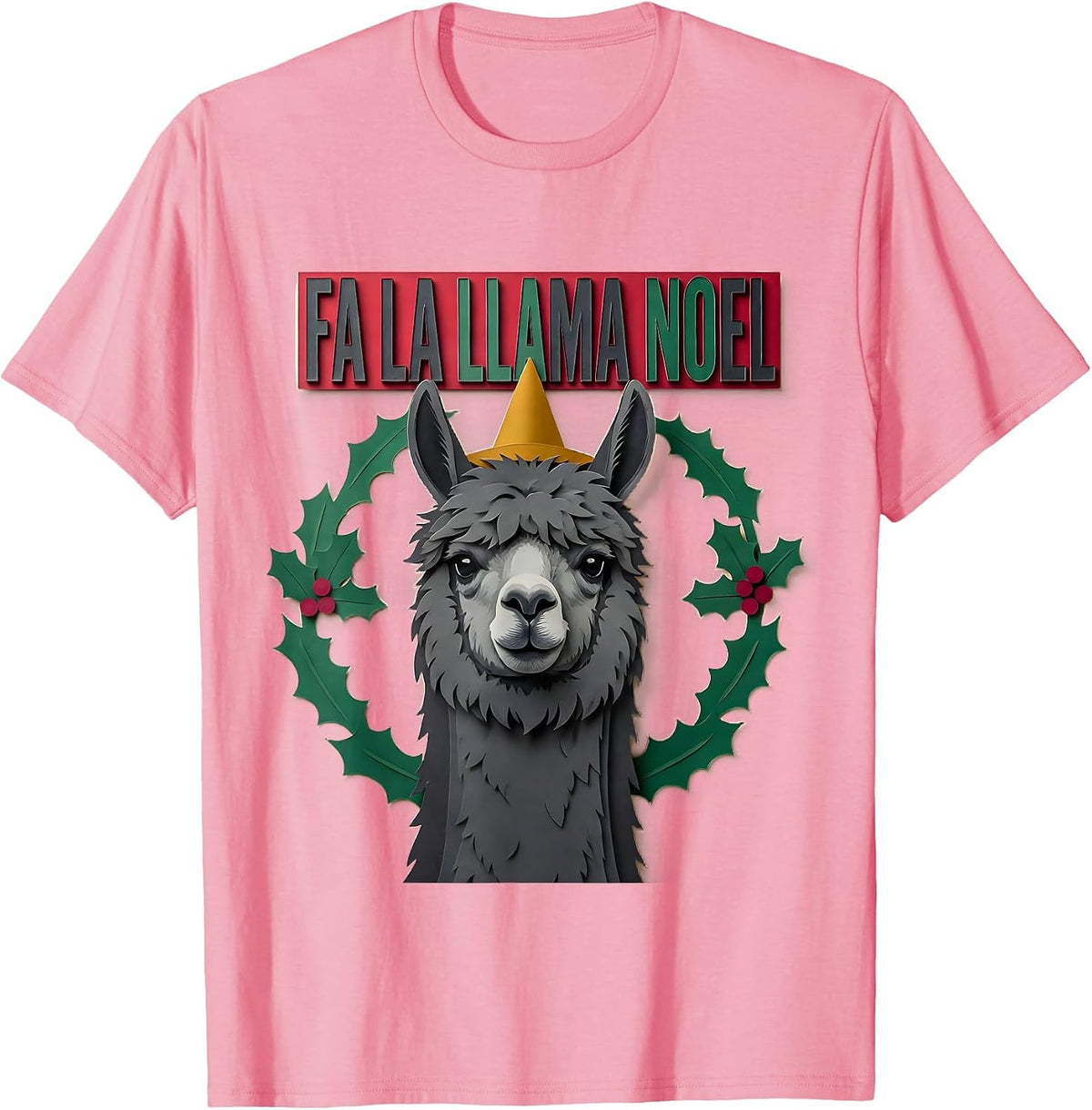 Men's Fa La Llama Noel Funny Llama Christmas Animal Lover Gift T-Shirt - Pink