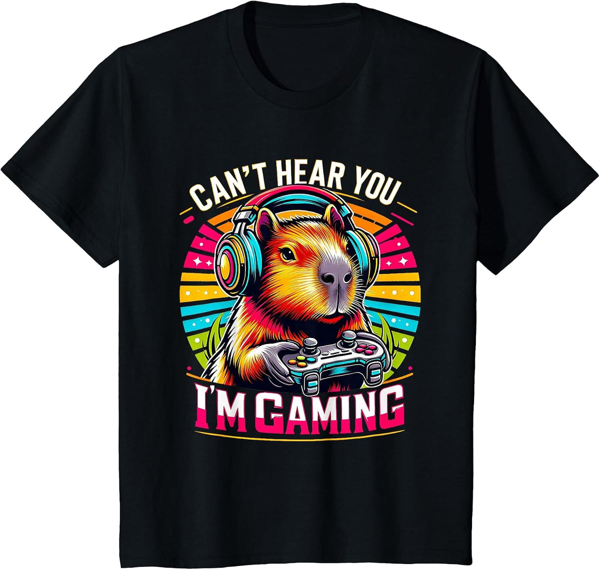 Capybara Can't Hear You I'm Gaming Capybara T-Shirt - Black