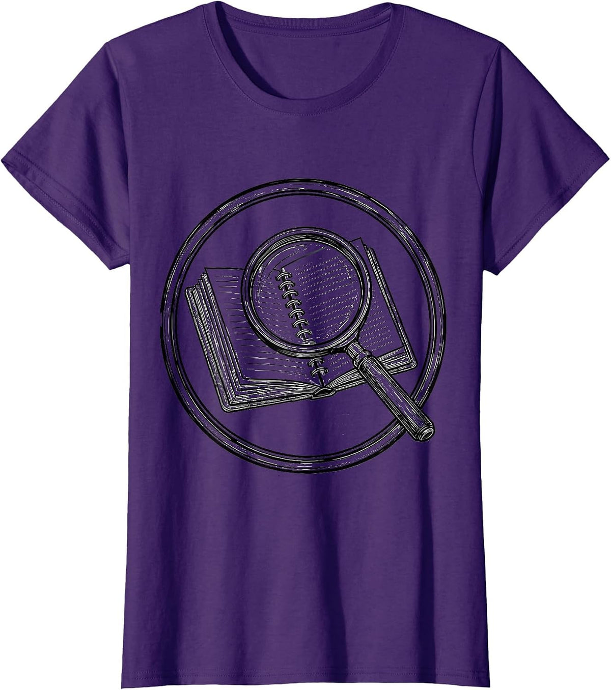 Women's Paraprofessional Magnifying Glass Notebook Graphic T-Shirt - Purple
