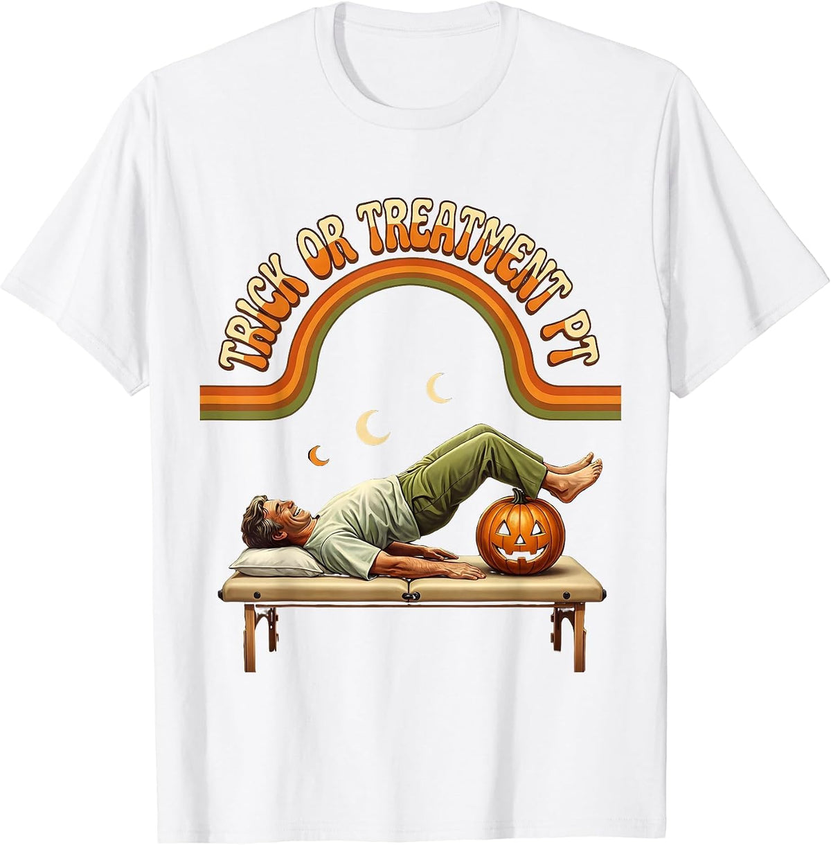 Trick Or Treatment PT Retro Physical Therapy Halloween Ghost T-Shirt - White