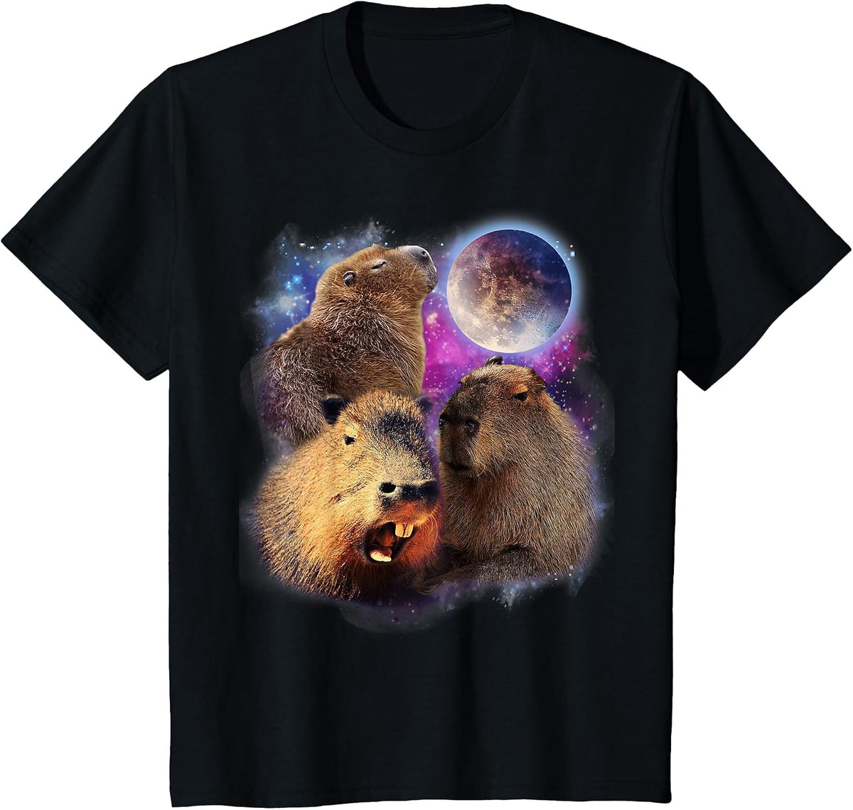 3 Capybara Moon Capybara Stuffed Animal for Men, Women, Kids T-Shirt - Black