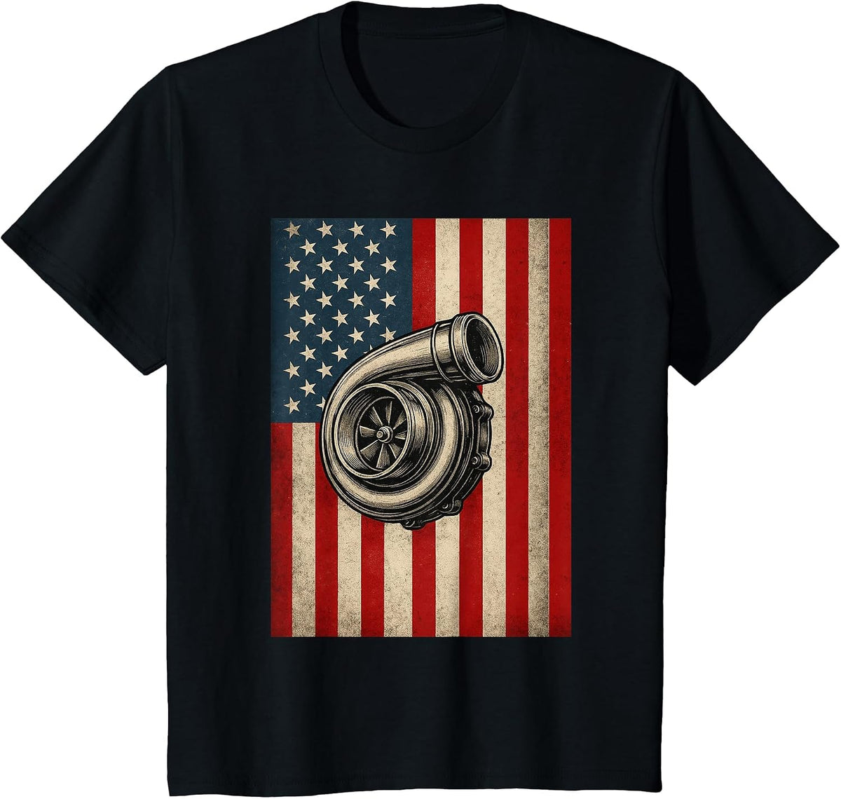 Turbo US Flag - Patriotic Car Guy Car Lover T-Shirt - Black