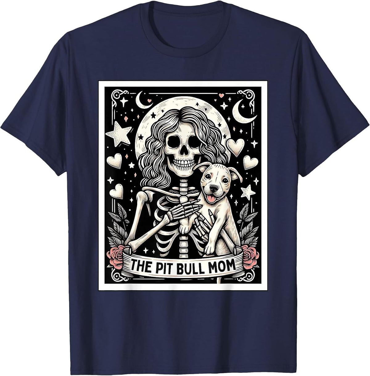 Pitbull Mom Tarot Card Cute Skeleton Pittie Mom Women Girls T-Shirt - Navy Blue