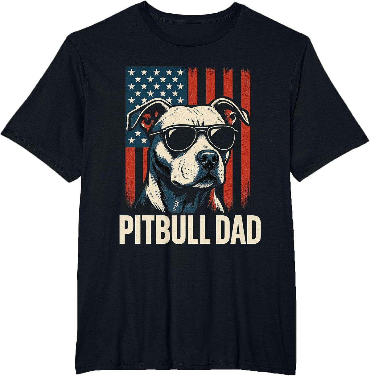 Pitbull Dad Men Pitbull Lover for Dog Dad American Flag T-Shirt - Black