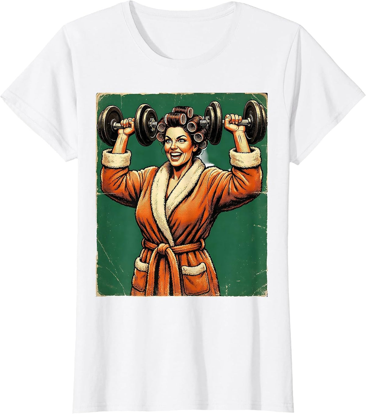 Fierce Glam Weightlifter Robe and Curlers Design T-Shirt - White