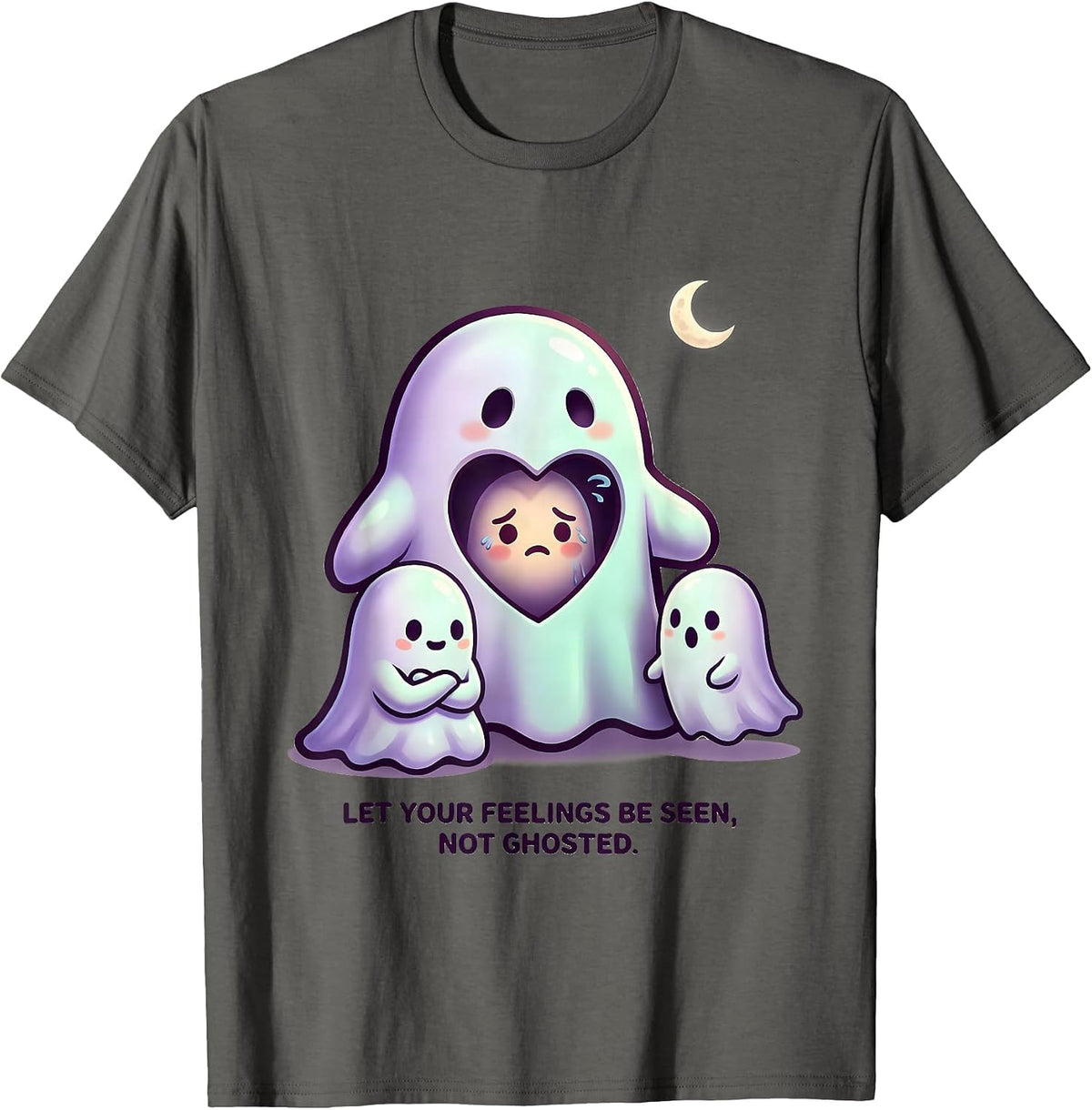 Men's Let Your Feelings Be Seen Not Ghosted Cute Kawaii Halloween T-Shirt - Asphalt Grey