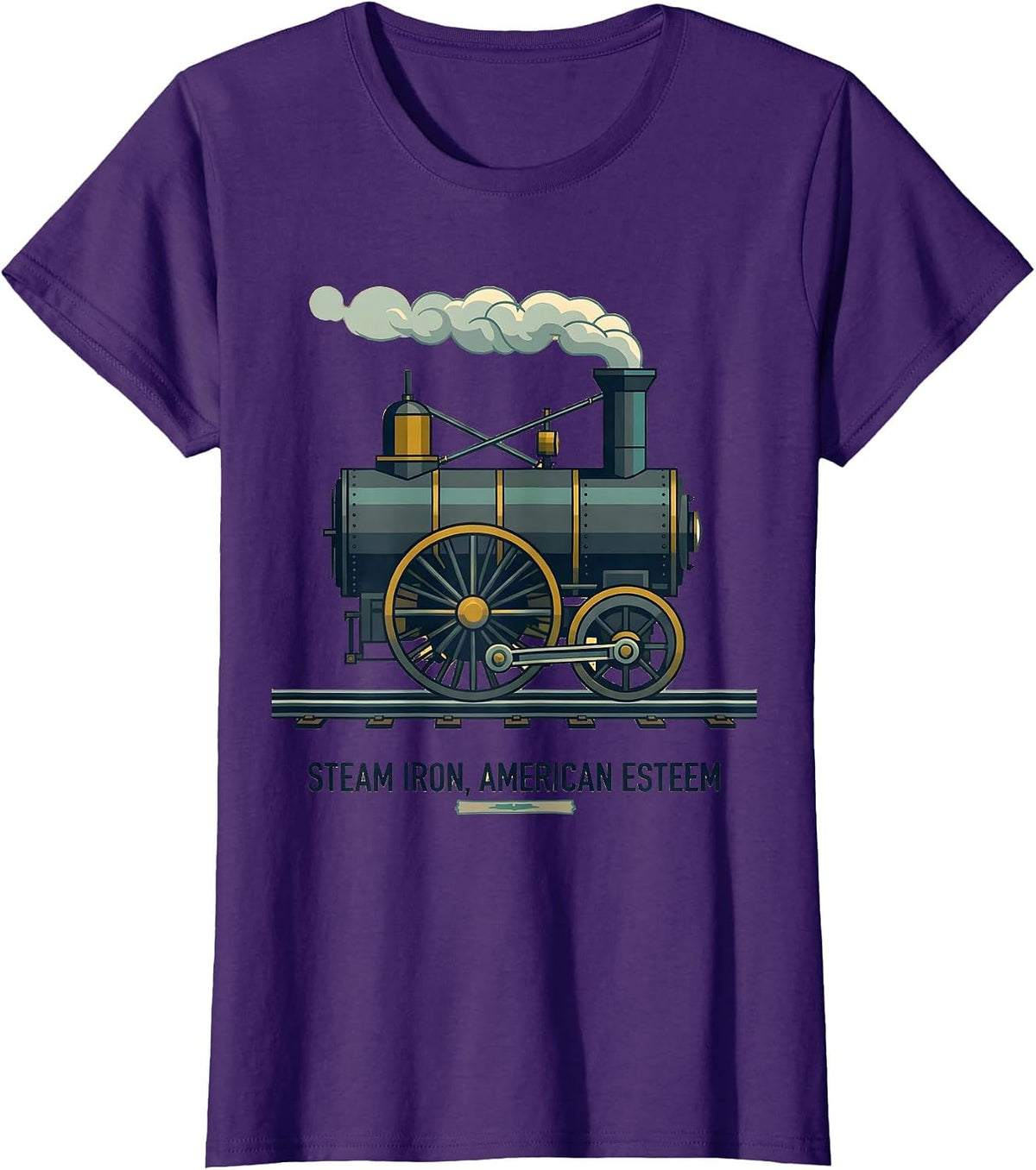 Women's Steam Iron American Esteem Midcentury Modern Big Boy Train T-Shirt - Purple
