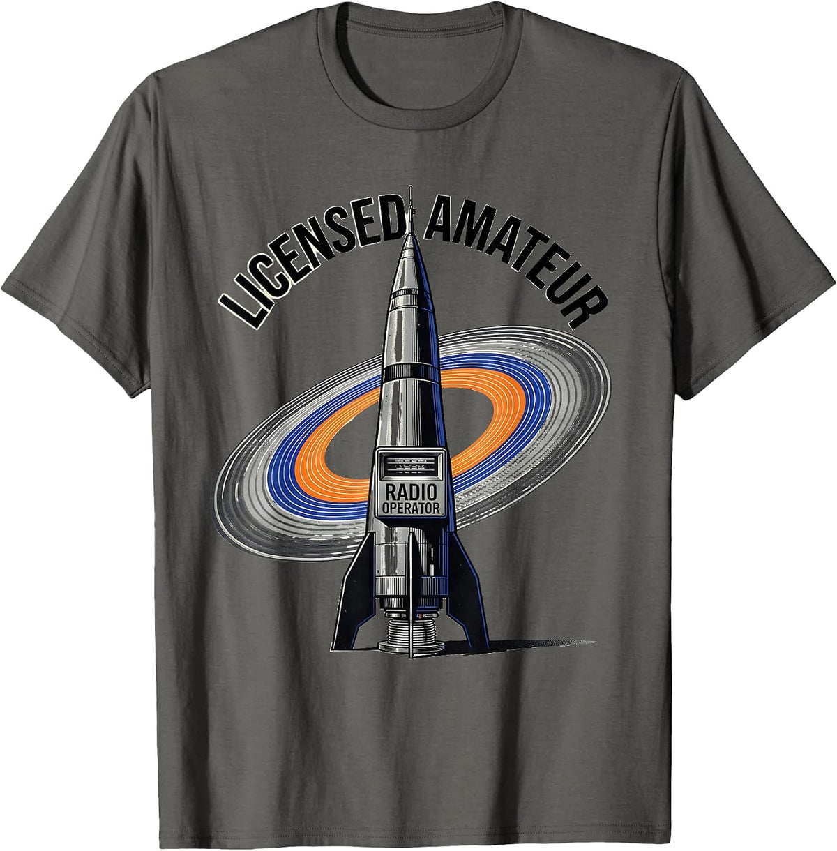 Men's Licensed Amateur Radio Operator Retro Futurist Ham Radio T-Shirt - Asphalt Grey