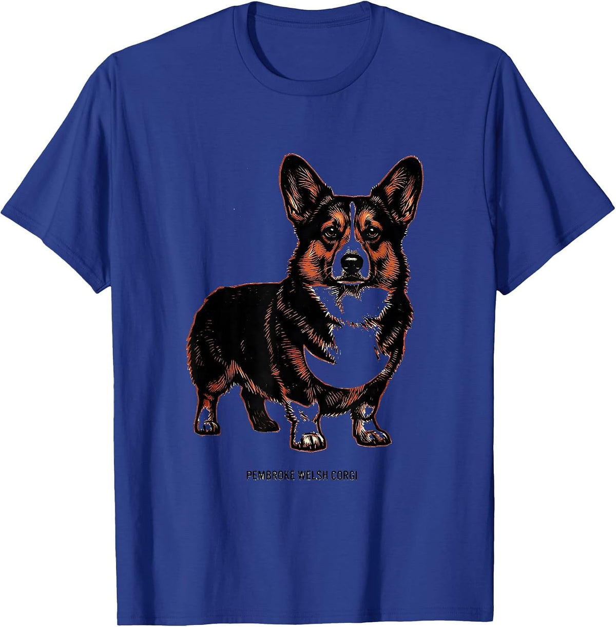 Pembroke Welsh Corgi Minimalist Badge Patch Line Art T-Shirt - Royal Blue