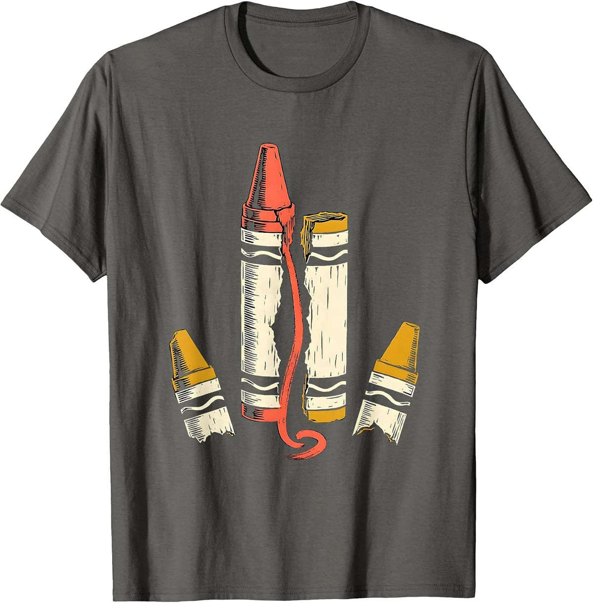 Broken Crayon Linocut Mental Health Awareness Support T-Shirt - Asphalt Grey