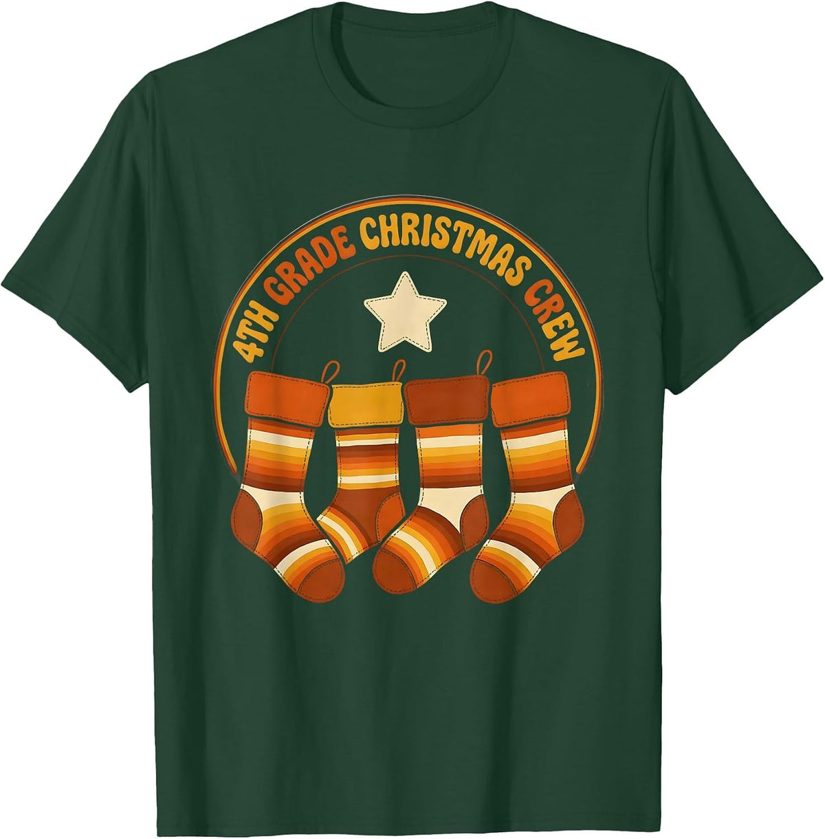 Men's 4th Grade Christmas Crew Retro Teacher Humor Classroom Squad T-Shirt - Dark Green