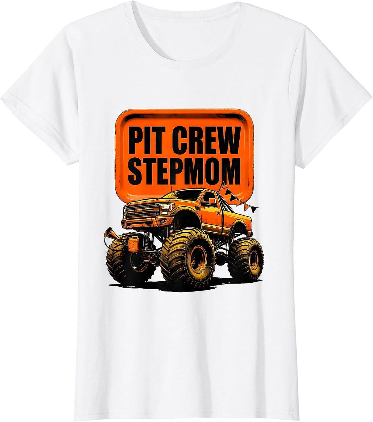 Pit Crew Stepmom Monster Truck Family Birthday Matching T-Shirt - White