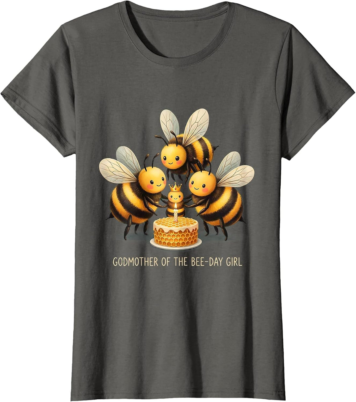 Women's Godmother of the Bee-Day Girl Storybook Birthday Matching T-Shirt - Asphalt Grey