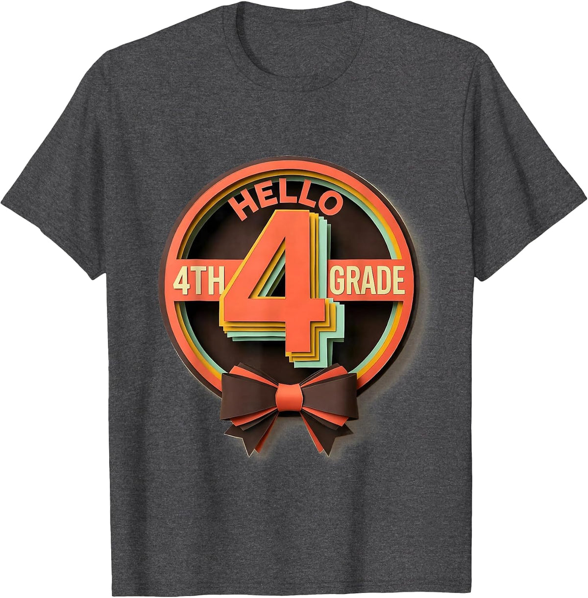 Hello 4th Grade Paper Cutout Kids Girl Teacher Back T-Shirt - Dark Heather Grey