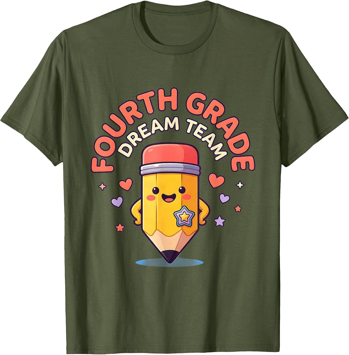Fourth Grade Dream Team Cute Kawaii Back to School Teacher T-Shirt - Olive Green