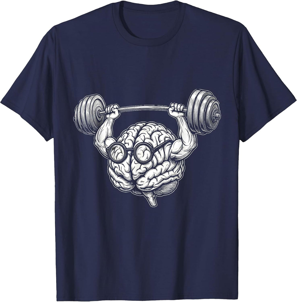 5th Grade Teacher Brain Lifting Barbell Graphic T-Shirt - Navy Blue