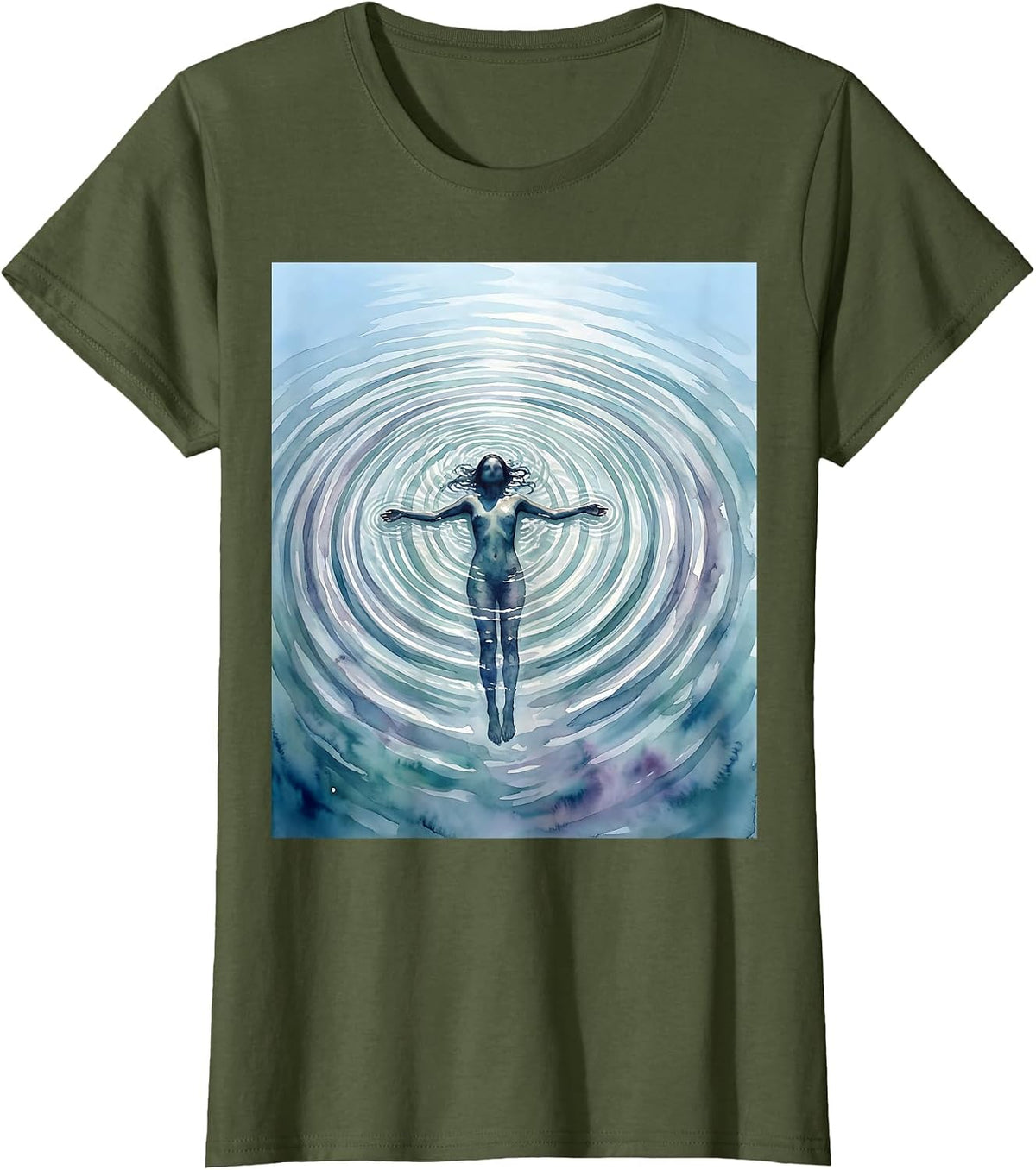 Women's Peaceful Float Mental Health Awareness Graphic T-Shirt - Olive Green
