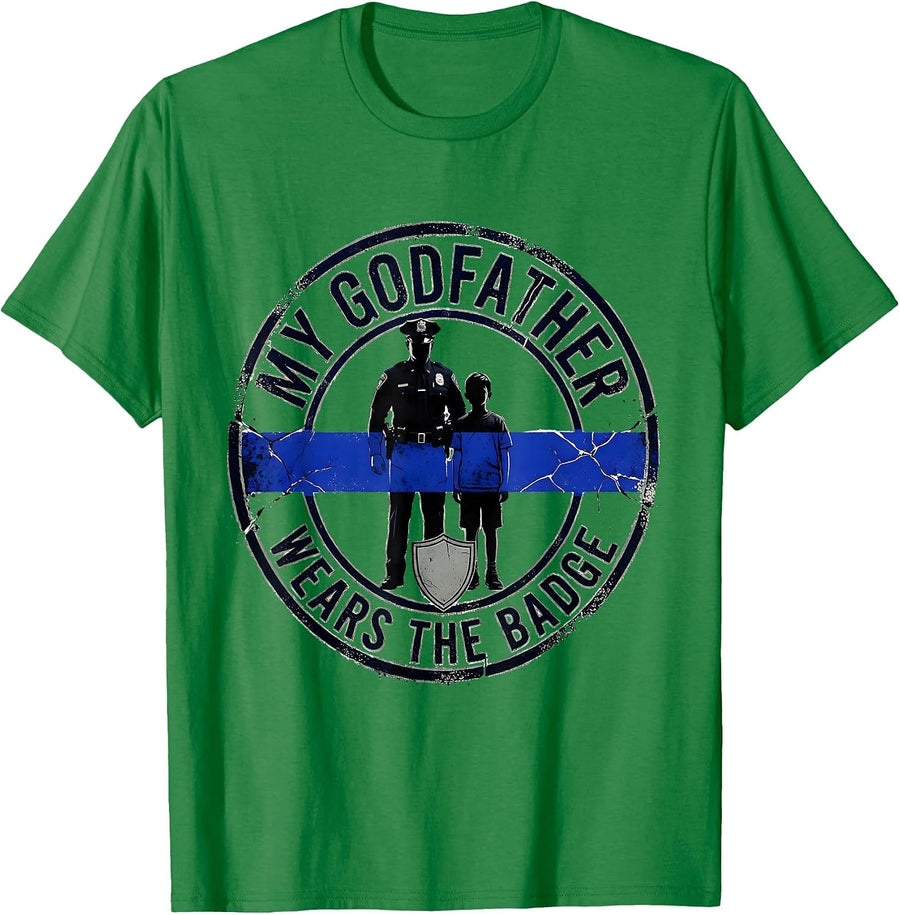 Men's My Godfather Wears The Badge Patriotic Thin Blue Line Police T-Shirt - Kelly Green