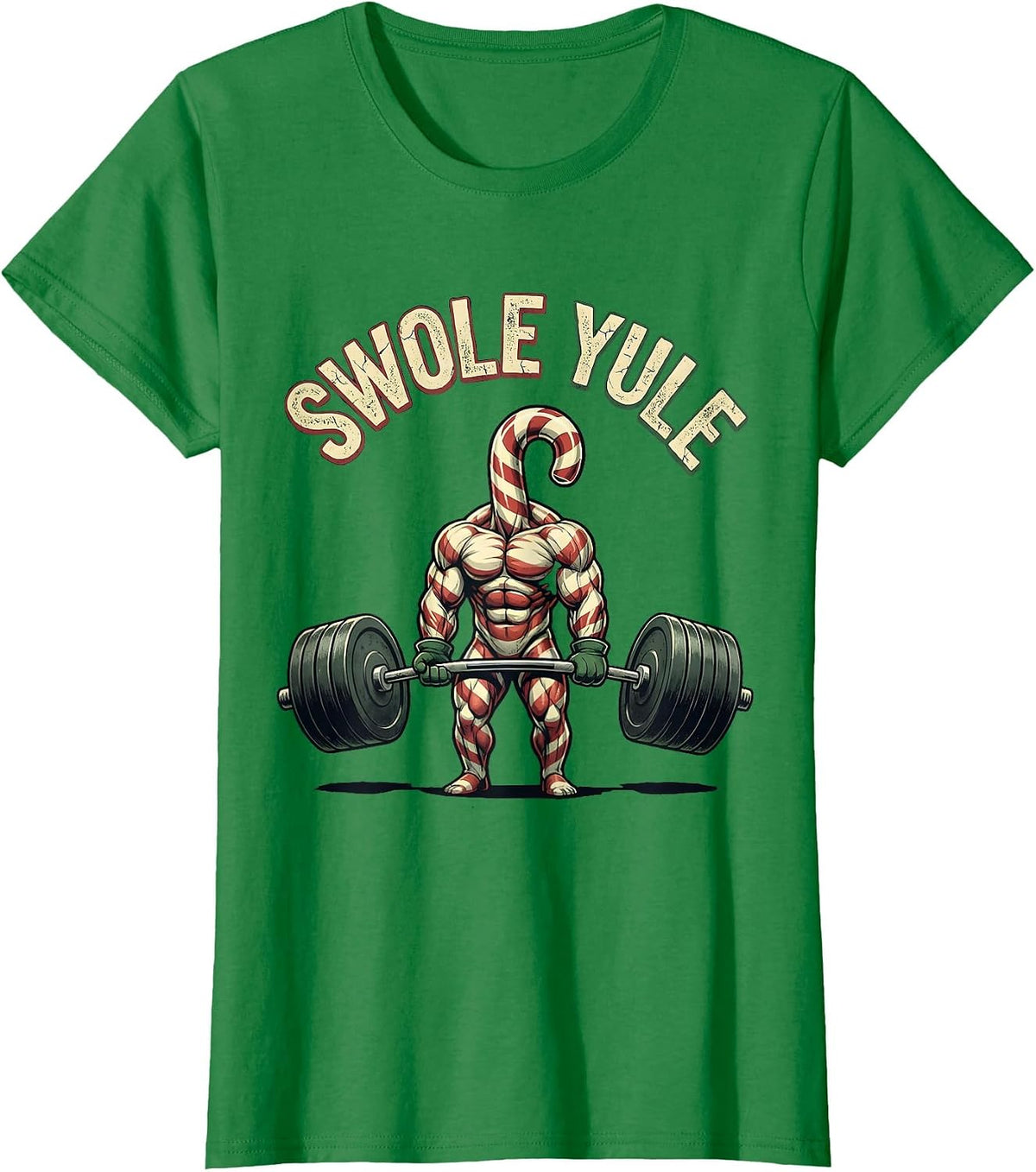 Women's Swole Yule Distressed Funny Christmas Gym Weightlifting T-Shirt - Kelly Green