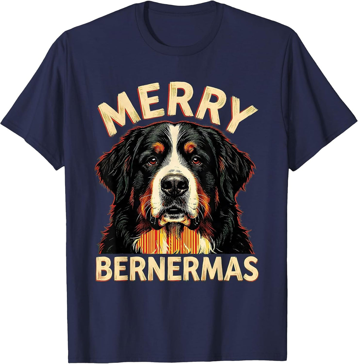 Men's Merry Bernermas Festive Bernese Mountain Dog Christmas Breed T-Shirt - Navy Blue