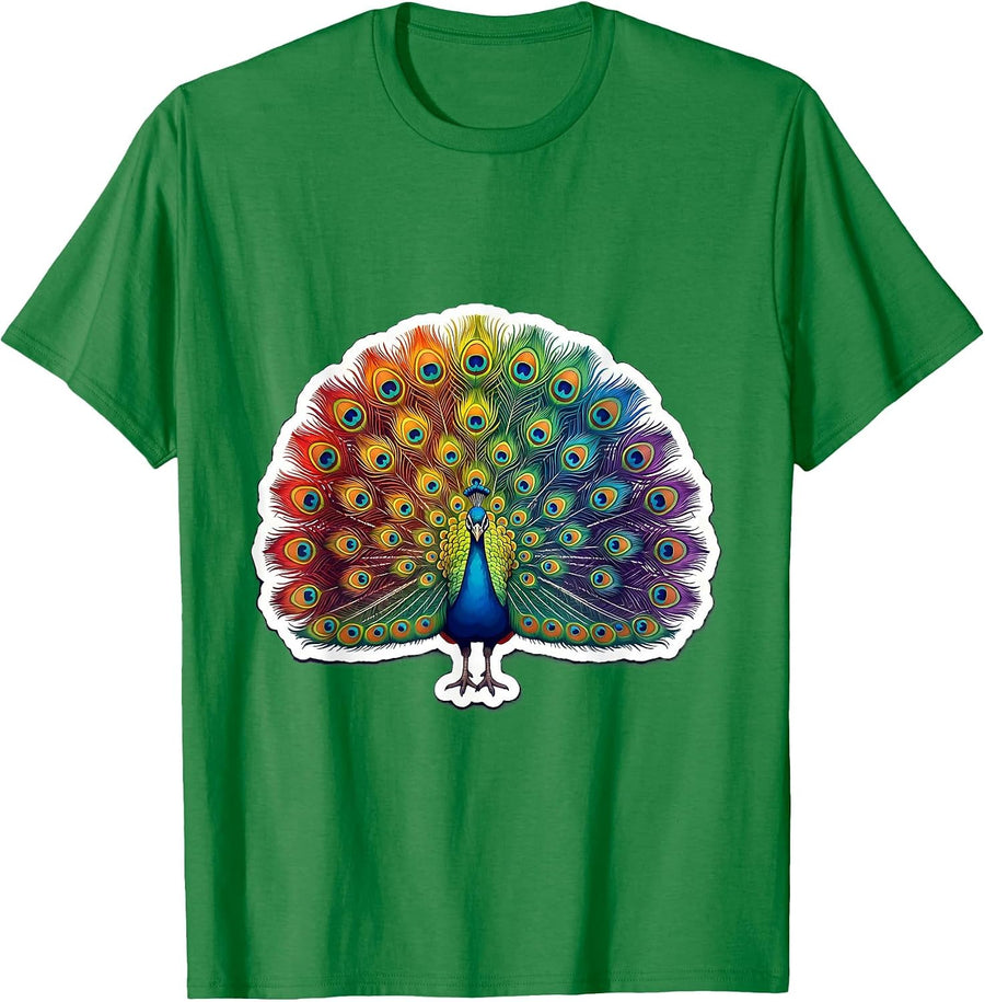 Men's Rainbow Peacock Pride Fan Tail Illustration T-Shirt - Kelly Green