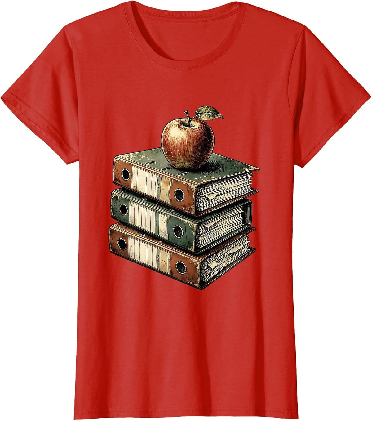 Women's Colorful Binders with Apple Paraprofessional Gift T-Shirt - Red