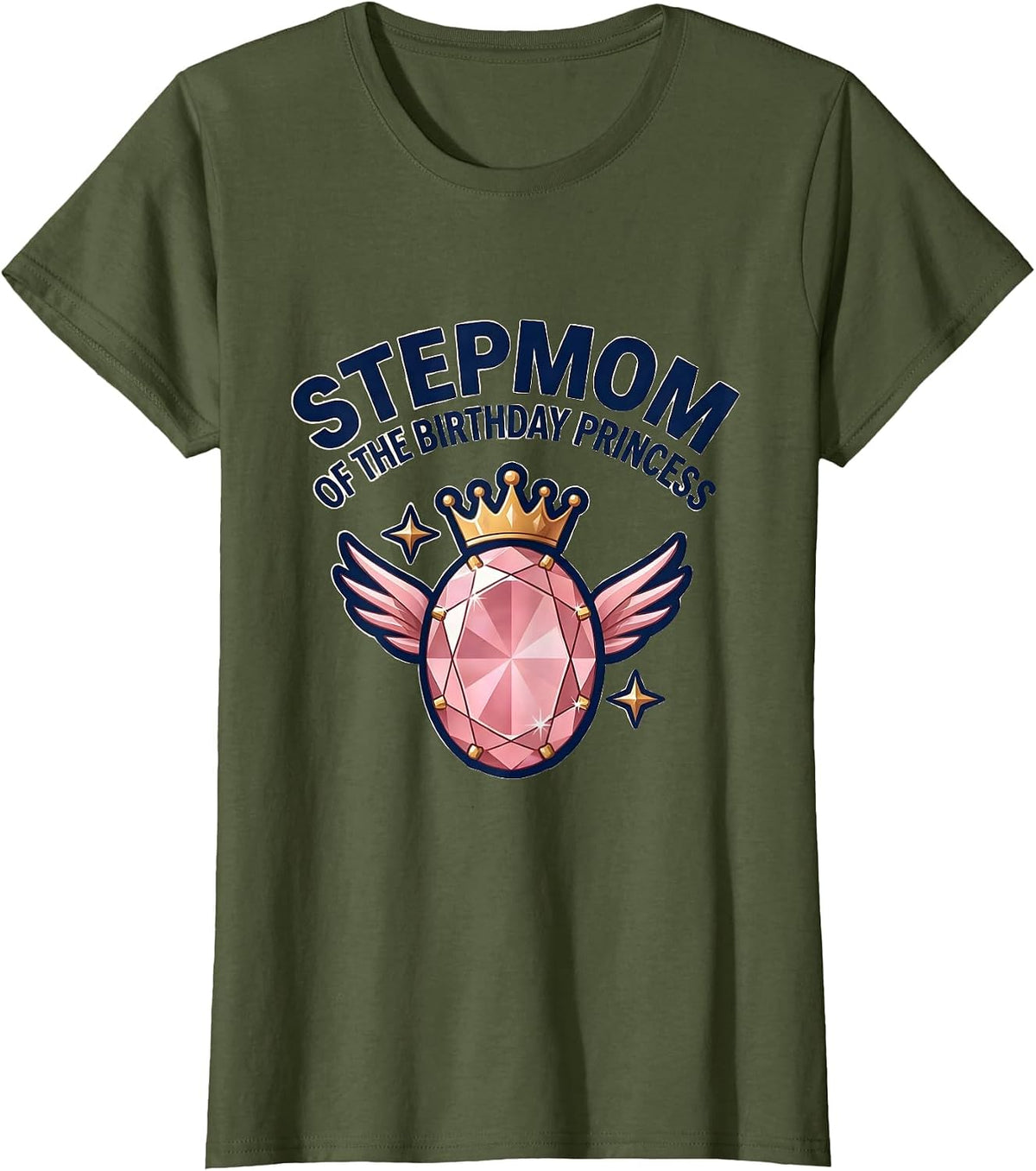 Women's Stepmom Of The Birthday Princess Magical Girl Emblem Family T-Shirt - Olive Green