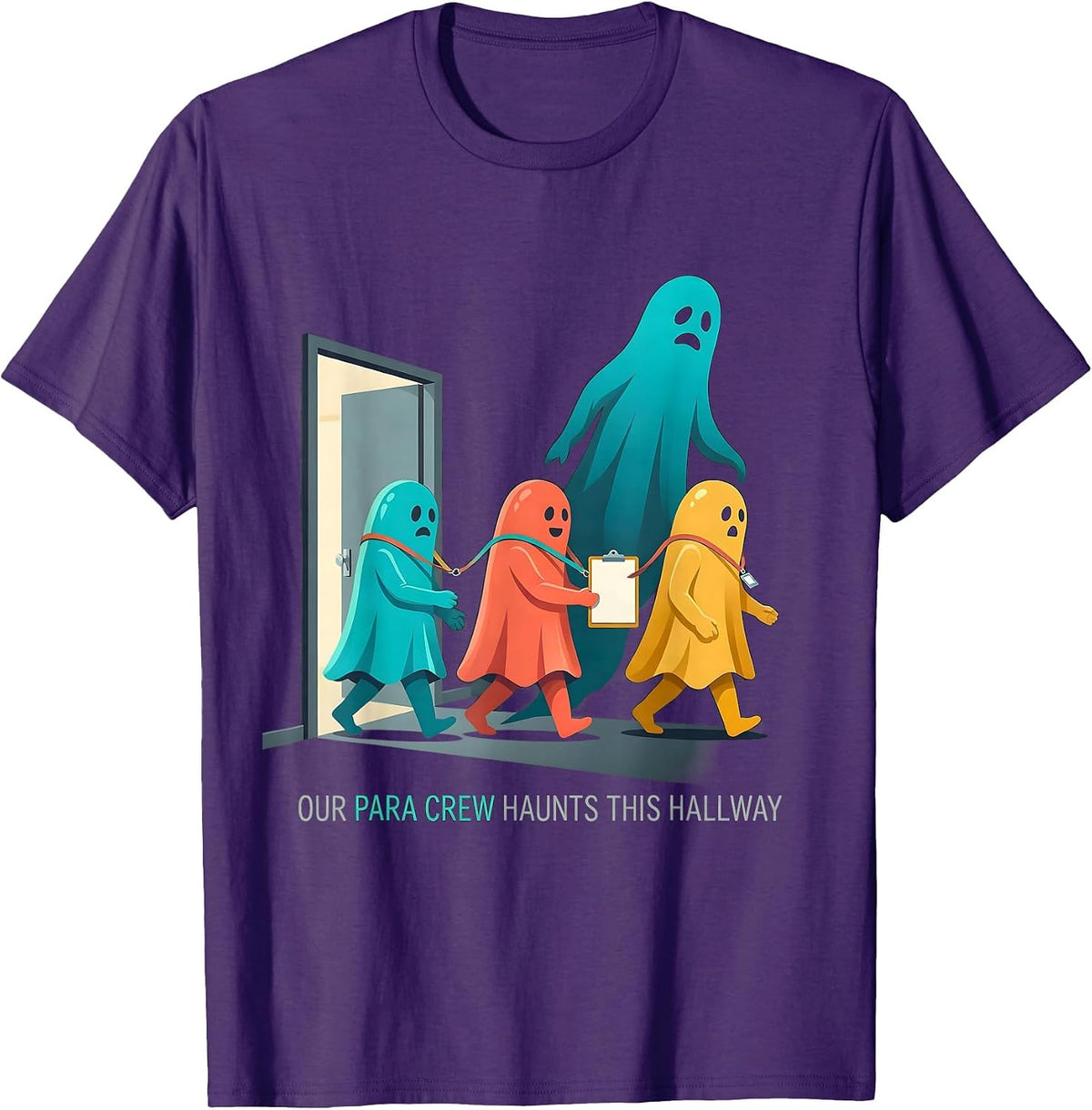 Men's Our Para Crew Haunts This Hallway Funny Paraprofessional T-Shirt - Purple