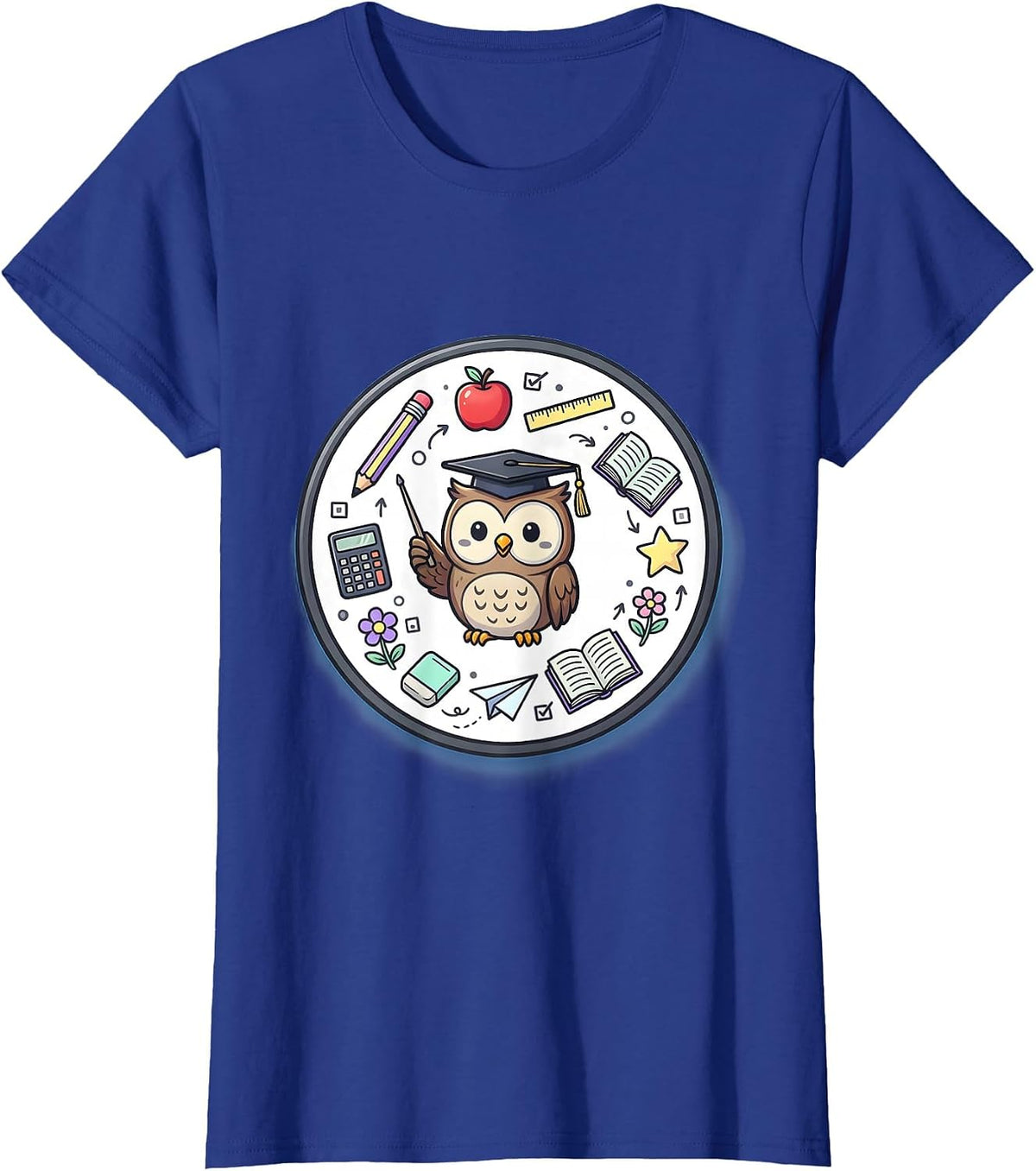Women's 4th Grade Teacher Owl Graduation Cap Design T-Shirt - Royal Blue