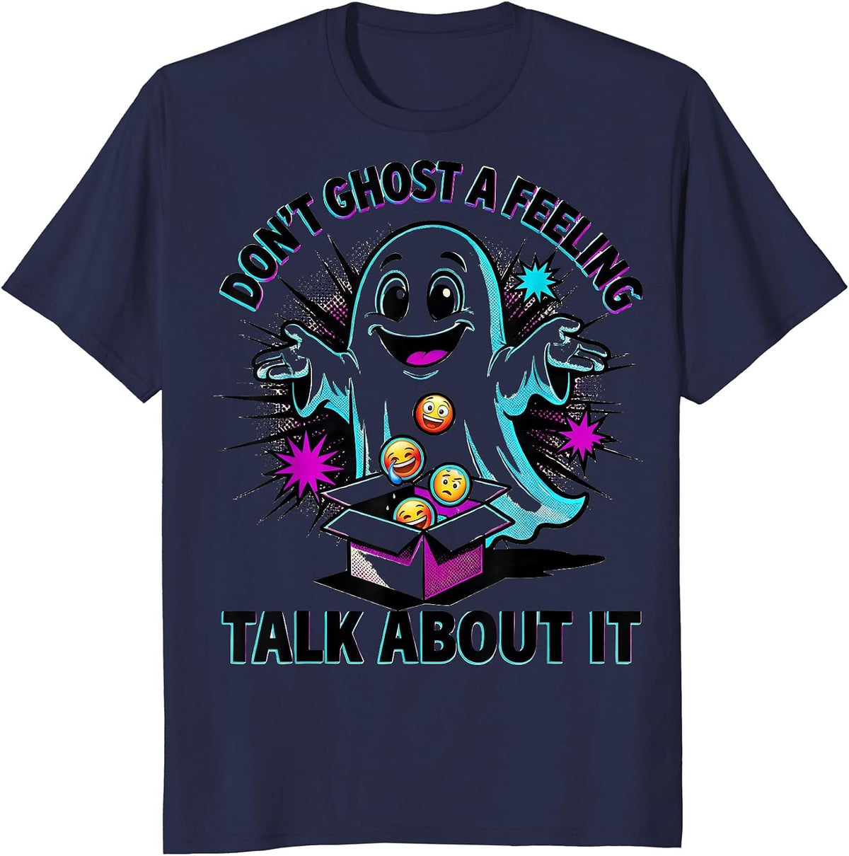 Don't Ghost A Feeling Talk About It Pop Art Halloween School T-Shirt - Navy Blue