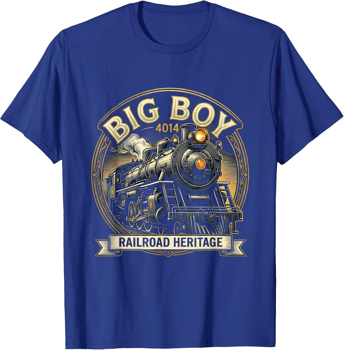 Men's Big Boy 4014 Steam Locomotive Vintage Railroad Enthusiast T-Shirt - Royal Blue