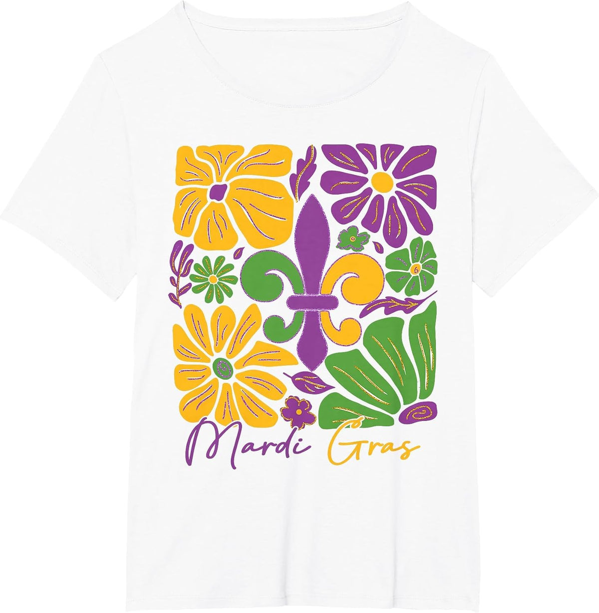 Mardi Gras Fleur De Lis Boho Floral New Orleans & Louisiana T-Shirt - White