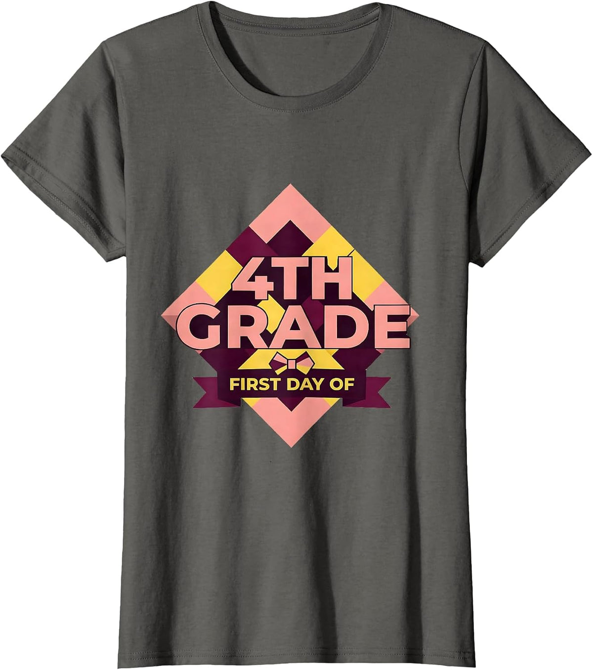 Women's First Day Of 4th Grade Coquette Bow Back To School Gift T-Shirt - Asphalt Grey