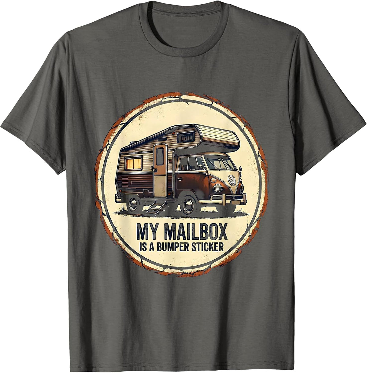 Men's My Mailbox Is A Bumper Sticker Retro Van Life Nomad Pride T-Shirt - Asphalt Grey
