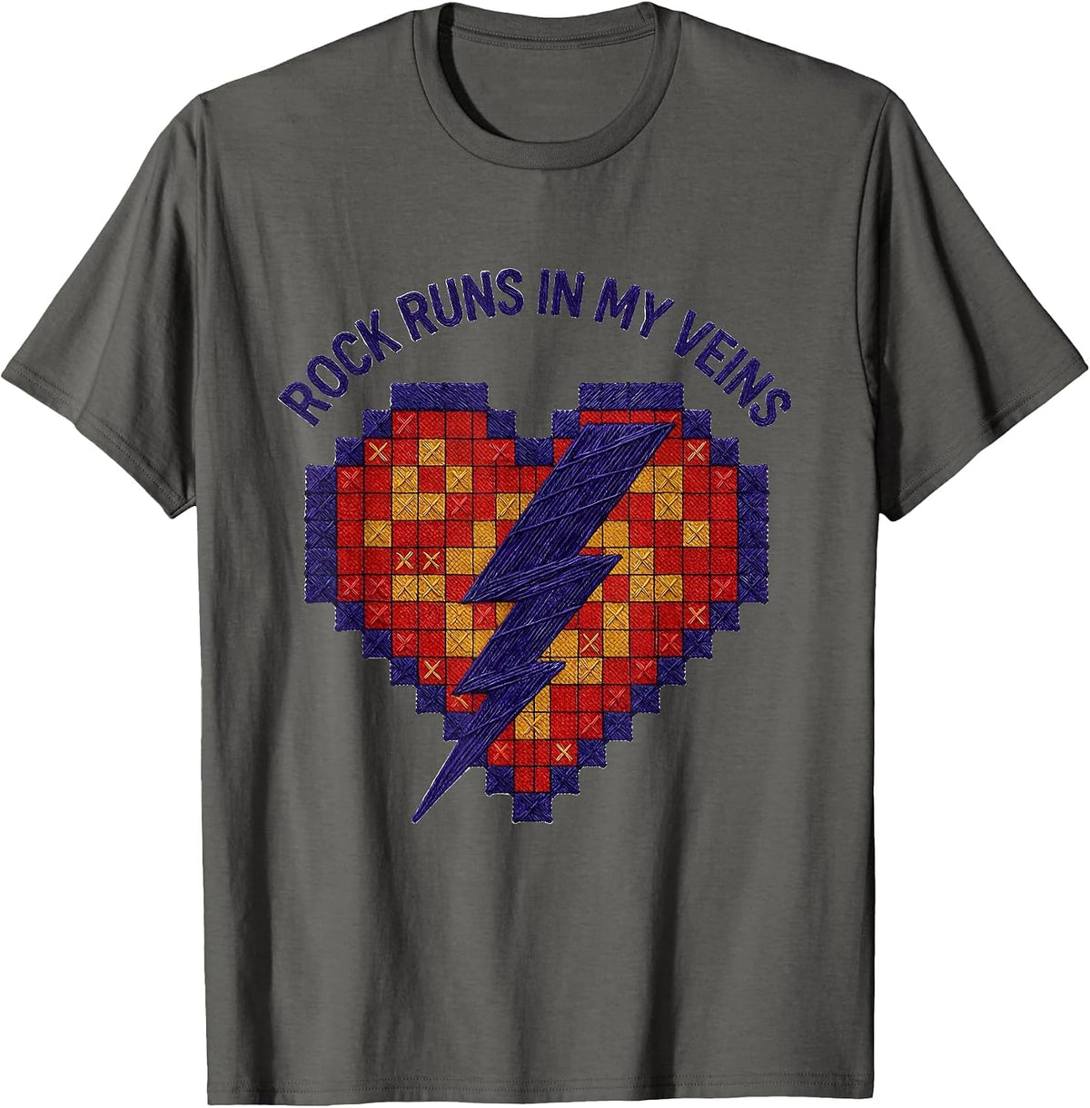 Rock Runs In My Veins Music Lover Design T-Shirt - Asphalt Grey