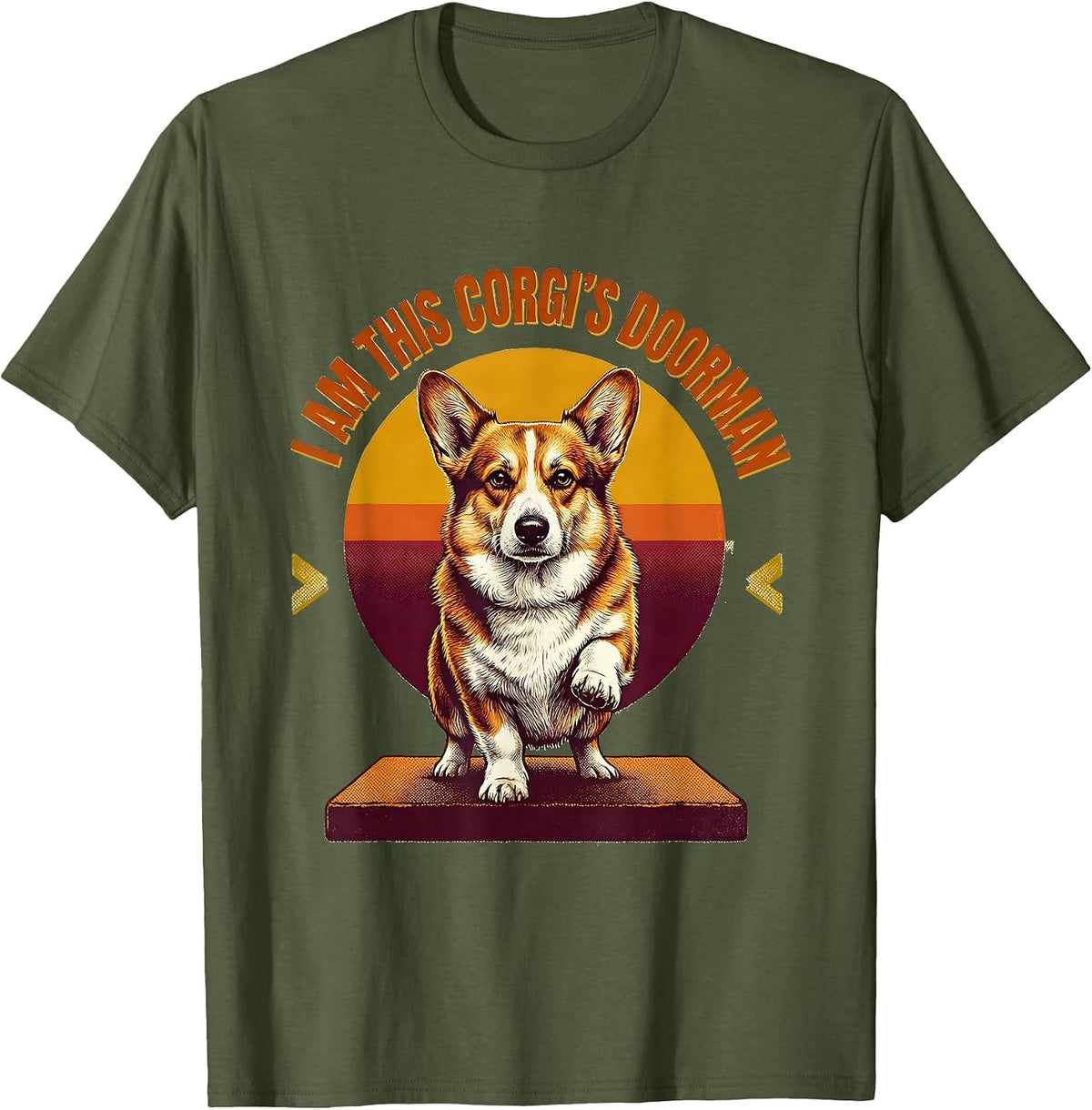 Men's I Am This Corgi's Doorman Funny Corgi Owner Breed Humor T-Shirt - Olive Green