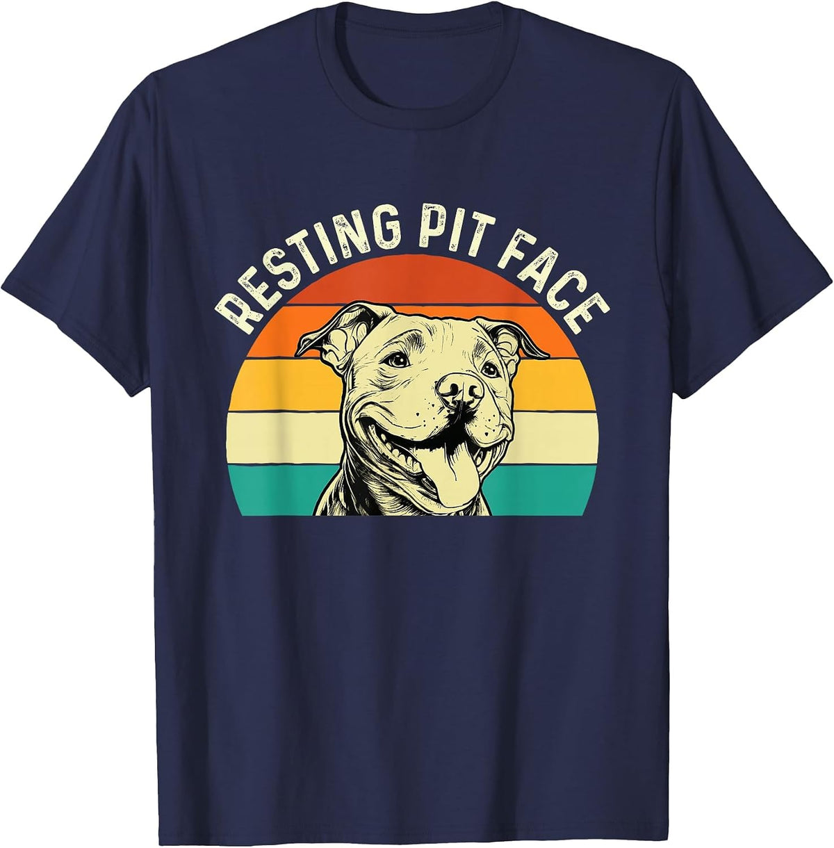 Resting Pit Face - Retro Vintage Pitbull Terrier Dog Lover T-Shirt - Navy Blue
