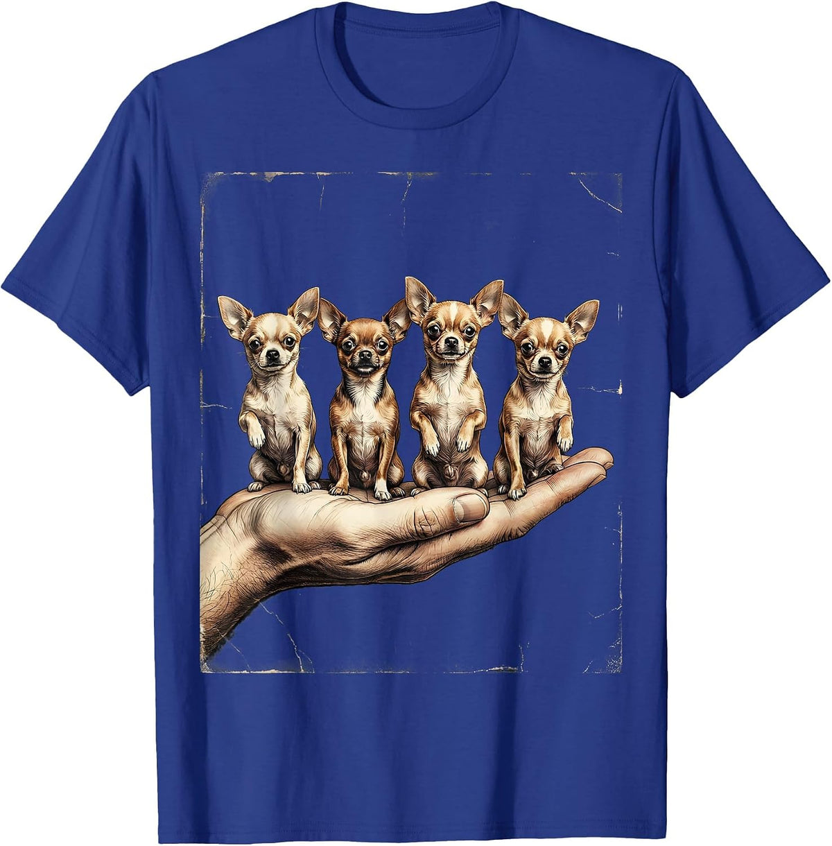 Four Chihuahuas Distressed Dog Lover Humor T-Shirt - Royal Blue