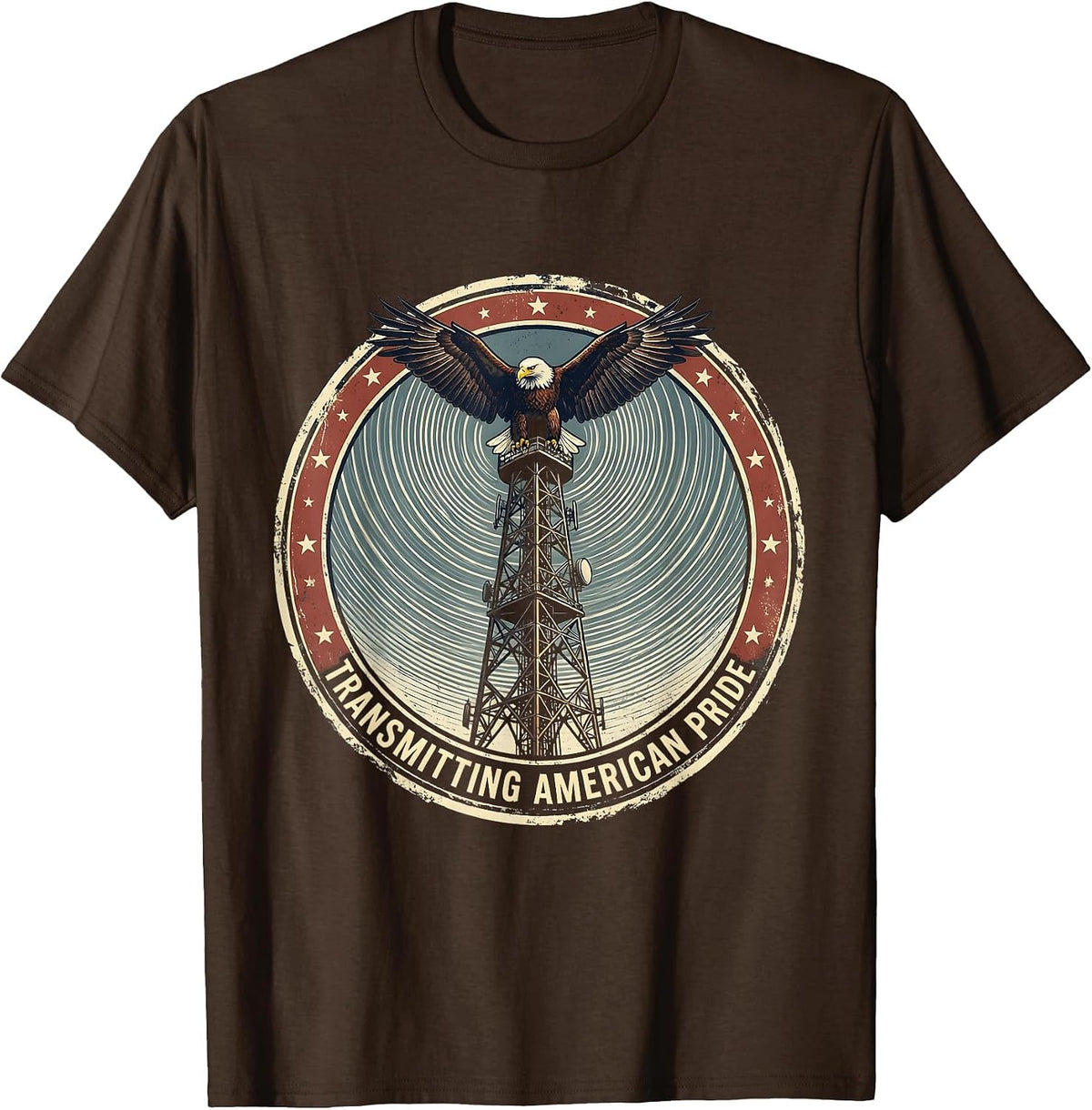 Transmitting American Pride Vintage Ham Radio Design T-Shirt - Brown